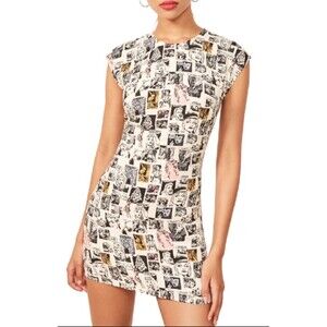 Reformation Lilah Sz. Small Comic Print Cartoon Shift Dress Back Keyhole Bodycon